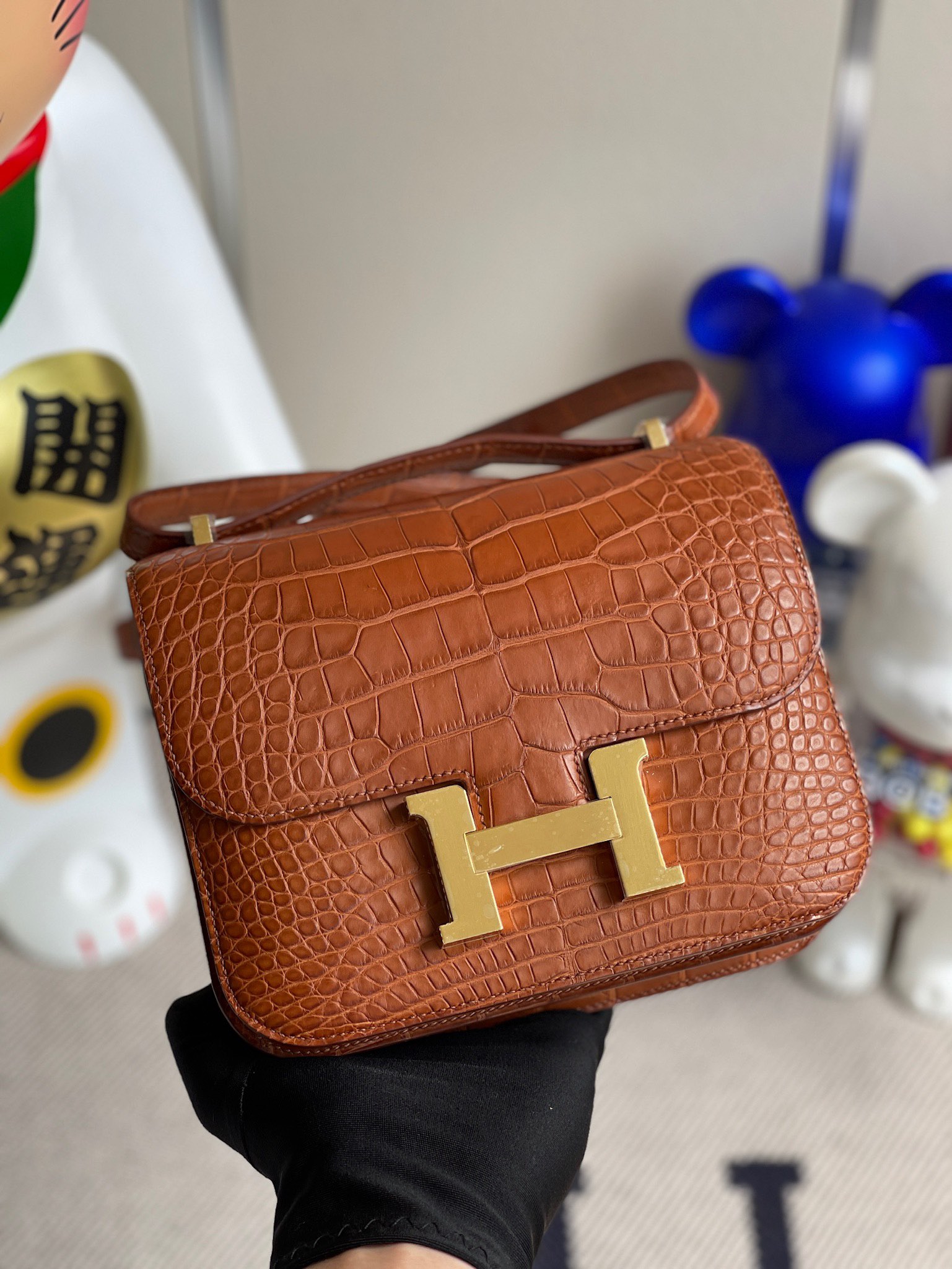 에르메스 콘스탄스18 골드브라운 금장 악어가죽